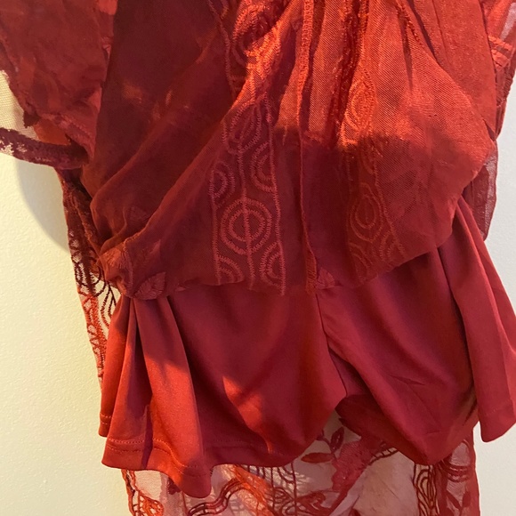 Red Lace Jumpsuit Romper - Picture 5 of 5